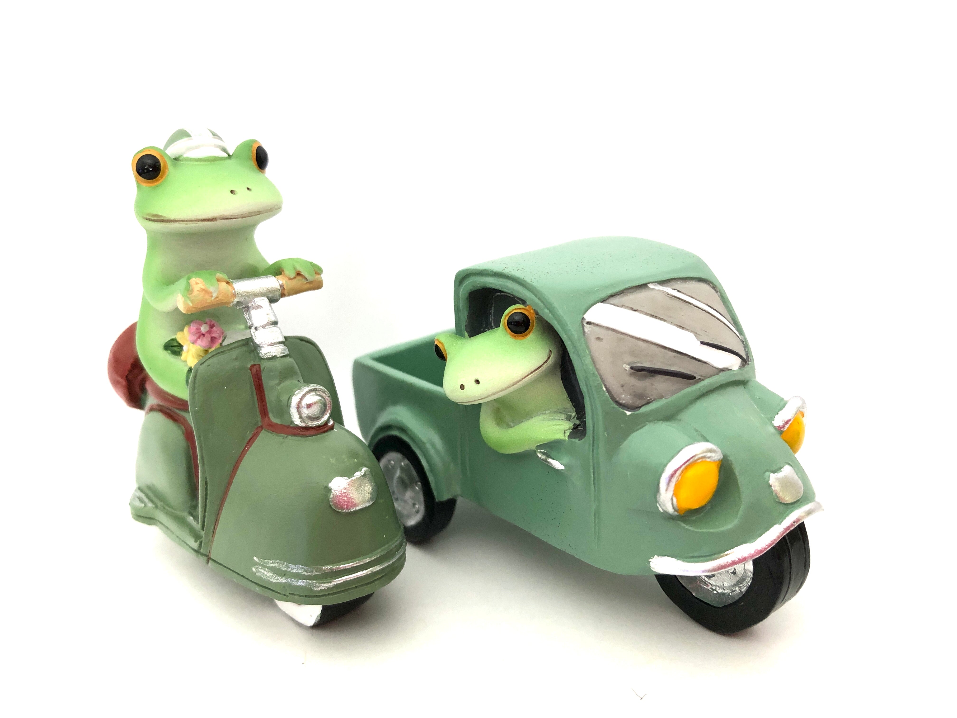 Copeau コポー 「三輪自動車とカエル」　と　「レトロバイクとカエル」２点セット