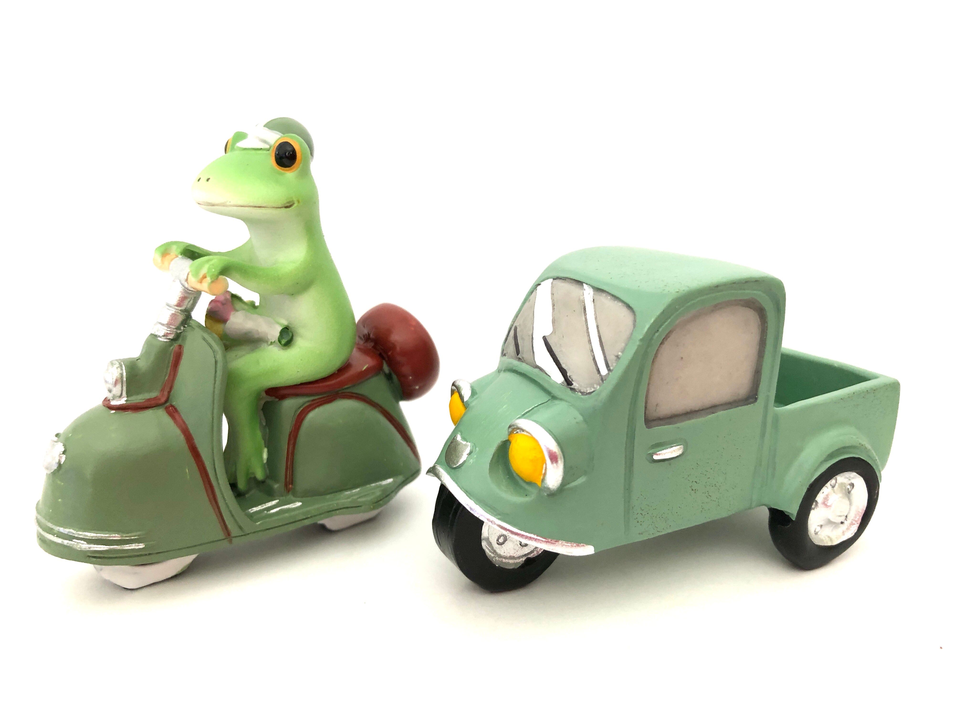Copeau コポー 「三輪自動車とカエル」　と　「レトロバイクとカエル」２点セット